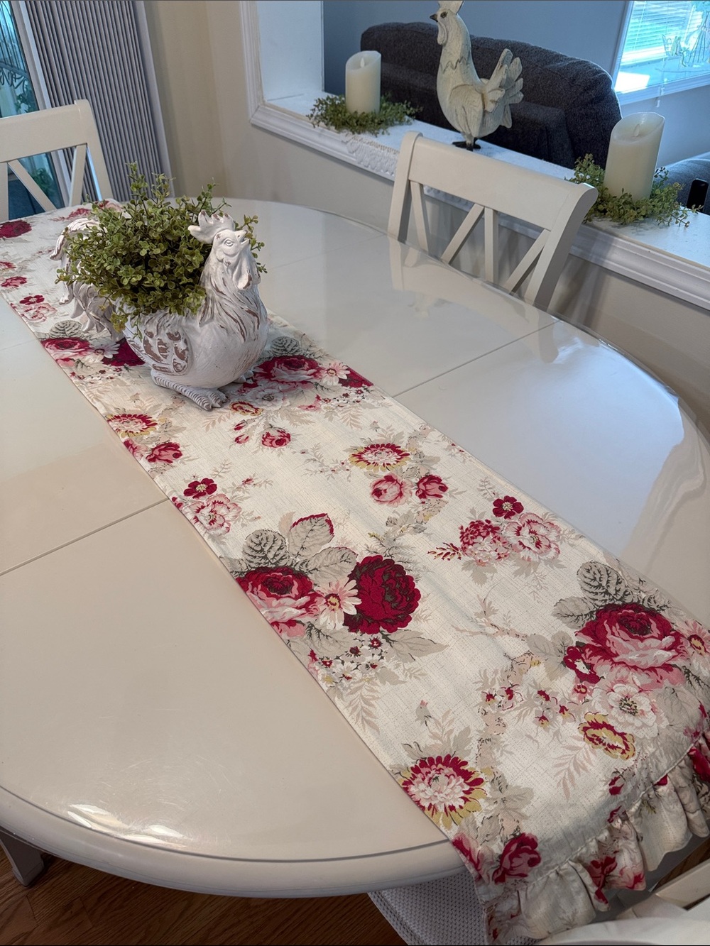 Vintage Waverly Norfolk Rose Floral & Striped Reversible Table Runner